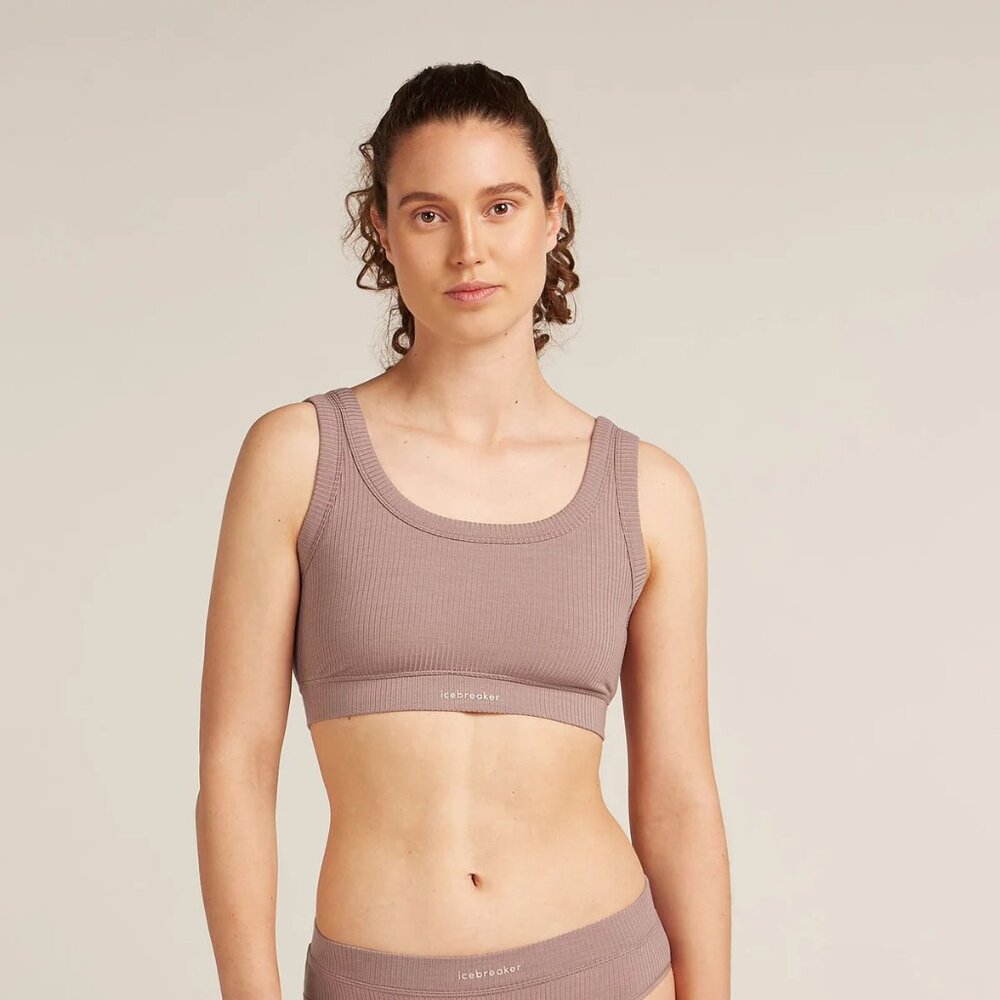 Icebreaker Mauve Ribbed Scoop Crop Sports Bra